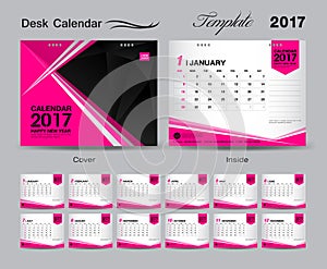 Set Pink Desk Calendar 2017 template design, cover Desk Calendar