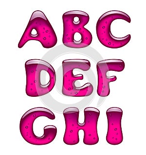 Set of pink gel and caramel alphabet capital letters isolated on photo