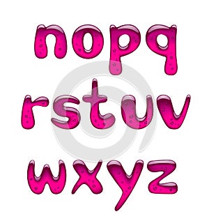 Set of pink gel and caramel alphabet small letters isolated on w