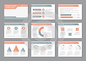 Set of pink and gray template for multipurpose presentation slides with graphs and charts. Leaflet, annual report, book