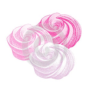 set of pink meringue, marshmallow, zefir. vector in graphic vintage, retro. sweetness, cake, dessert. for cafe, sweet