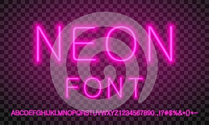 Set of pink neon font