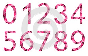 Set of pink numbers polygon style isolated on white background. Learning numbers, serial number, price, place