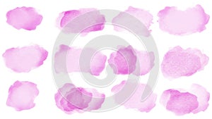 Set of pink paint, ink brush strokes, brushes, lines. Dirty artistic design elements. Vector illustration. Isolated on white