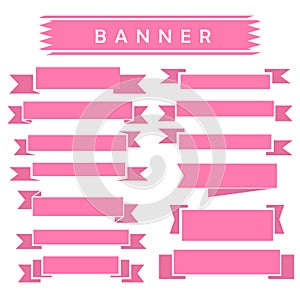 Set of pink ribbon banner icon