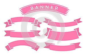 Set of pink ribbon banner icon