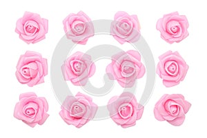 Set of pink roses on a white background. Porcelain roses. Vector illustration