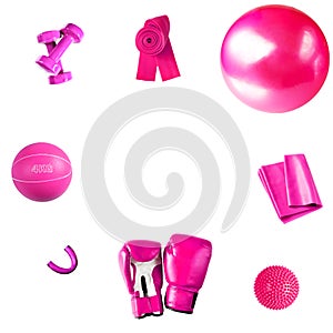 Set of pink sports equipment