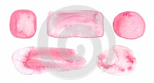 Set of pink watercolor brush strokes, textures,shapes,abstract backgrounds,frame for text.Collection of decorative