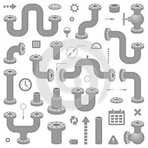 Set of Pipes System Elements. Modern Vector Illustration for Schemes Design