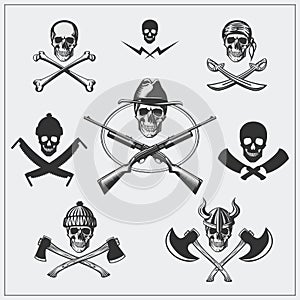 Set of pirate emblems with skull.