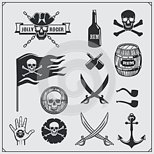 Set of pirate icons, emblems and design elements.