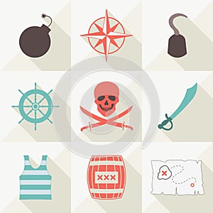 Set of pirate icons. Vector illustration