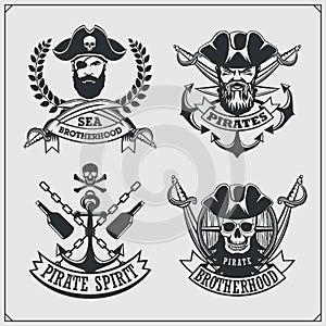 Set of pirate labels, emblems, badges and design elements.