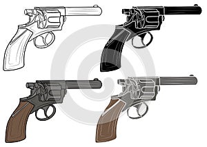 Set of Pistol revolver in isolate on white background. Vector illustration.