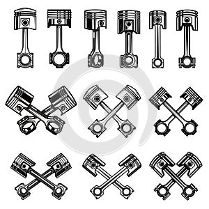 Set of piston icons and design elements for logo, label, emblem, sign, poster, card, t shirt