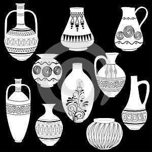 Set of pitchers. Decoration pattern