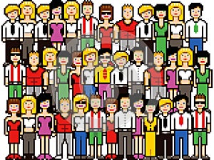 Set of pixel art people crowd vector illustration