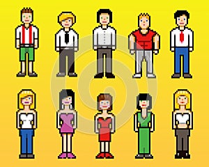 Set of pixel art people avatar icons, vector illustration