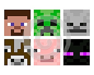 Set of pixel avatars. Avatars concept of game characters. Heroes game concept. Vector illustration EPS 10.
