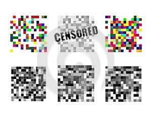 Set of Pixel censored signs. Black censor bar concept. Vector illustration.