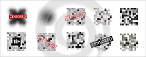 Set of Pixel censored signs. Censor bar concept. Censorship rectangle. Art desing.