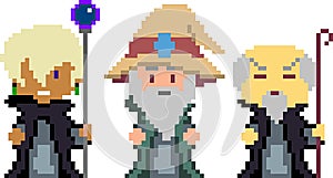 Set of pixel characters in art style photo