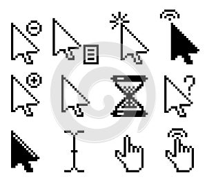 Set of pixel computer mouse cursor icons