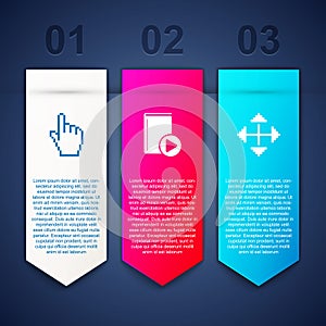 Set Pixel hand cursor, Audio book and arrows in four directions. Business infographic template. Vector