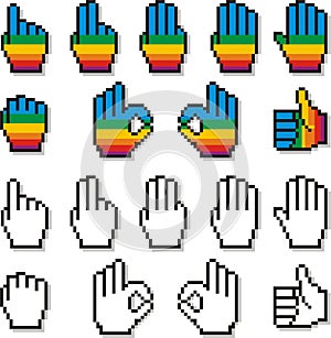 Set of Pixel Hand Cursors in Rainbow Color Pattern Two photo