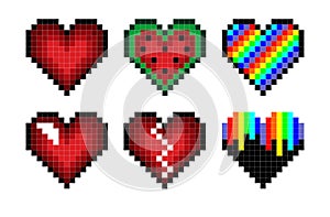 Set of pixel hearts