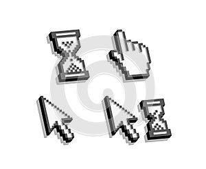 Set of pixelated 3d cursors, pointers