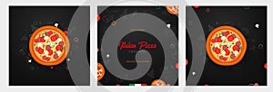 Set of Pizza food menu for restaurant and cafe. Design with hand-drawn graphic elements in doodle style. Vector Illustration. photo