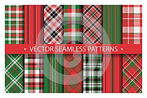 Set plaid pattern seamless. Tartan patterns fabric texture. Checkered geometric vector background.