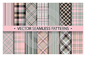 Set plaid pattern seamless. Tartan patterns fabric texture. Checkered geometric vector background.