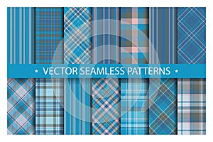 Set plaid pattern seamless. Tartan patterns fabric texture. Checkered geometric vector background. Scottish stripe blanket