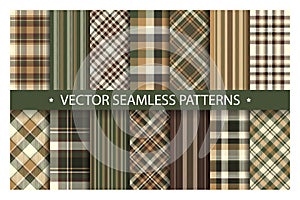 Set plaid pattern seamless. Tartan patterns fabric texture. Checkered geometric vector background. Scottish stripe blanket