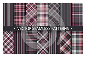 Set plaid pattern seamless. Tartan patterns fabric texture. Checkered geometric vector background. Scottish stripe blanket