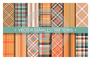 Set plaid pattern seamless. Tartan patterns fabric texture. Checkered geometric vector background. Scottish stripe blanket