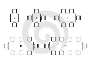 Un conjunto compuesto por organizando el lugar asientos invitado en despliegue gráfico describir elementos. sillas a mesas iconos en 