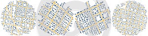 Set of plan with road and buildings. Abstract city maps, background. Top view, view from above. Fictional district plan