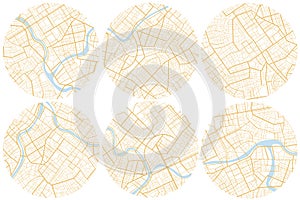 Set of plan with road and buildings. Abstract city maps, background. Top view, view from above. Fictional district plan
