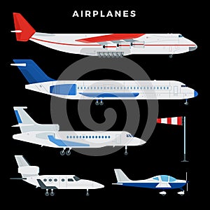 Set of plane vector line icon. It contains symbols to aircraft, globe and more.
