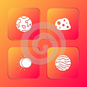 Set Planet Earth, Asteroid, Eclipse of the sun and Venus icon. Vector