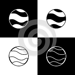 Set Planet icon isolated on black and white background. Vector