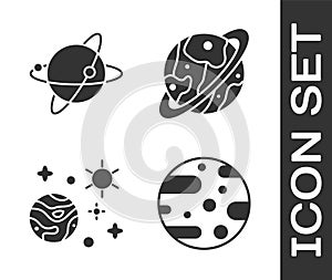 Set Planet Mars, Satellites orbiting the planet Earth, Space and planet and Planet Saturn icon. Vector