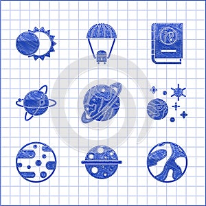 Set Planet Saturn, Space and planet, Mars, Satellites orbiting the Earth, Book by astronomy and Eclipse of sun icon