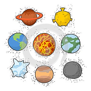 Set planets solar system. Funny cartoon planet- Star: Earth an