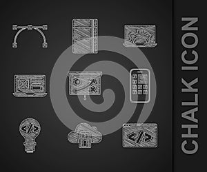 Set Planning strategy concept, Cloud computing lock, Front end development, Mobile Apps, UI or UX design, Web and Bezier