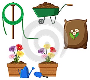 Set of plant and gardening tools and equipment